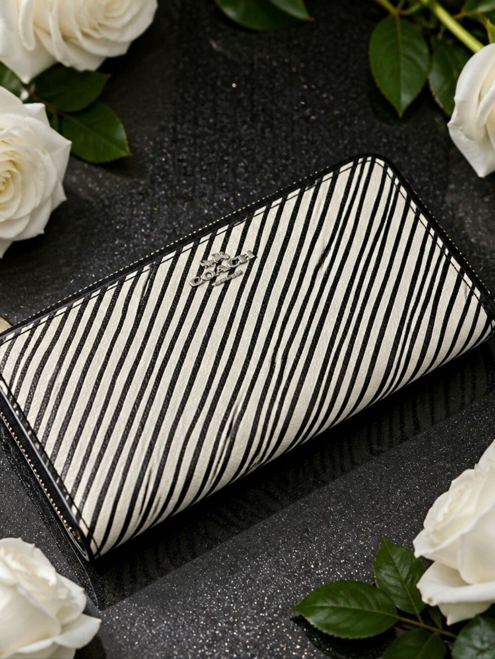 Coach Zip Black White Wallet